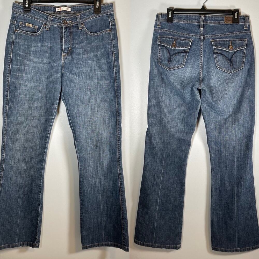 Lee Y2K Mid-rise Bootcut 8 Medium Wash Jeans Denim Patch Back pockets Retro